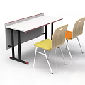 Mobile Conference Table White Tabletop Red Edge With Two Chairs Yellow Orange Seats