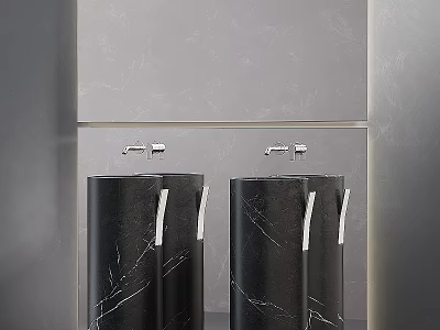 Modern Black Marble Washbasins With Silver Faucets On Grey Wall Background 3d model