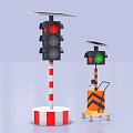 Solar Powered Traffic Lights With Fixed Red White Base And Mobile Orange Cart Green Light