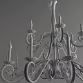 White Classic Chandelier With Ornate Carved Details And Illuminated Candle Lights