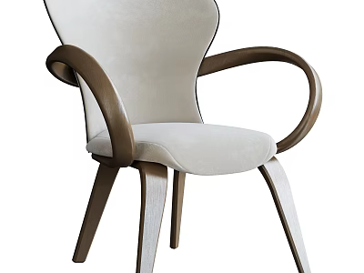 Modern Beige Upholstered Leisure Chair With Curved Wooden Armrests And Tapered Legs 3d model