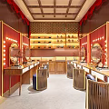 Chinese Style Dressing Room With Red Decor Mirrors And Vanities