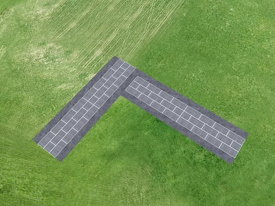 Garden Feature With V Shaped Gray Brick Path On Lush Green Grass 3d model