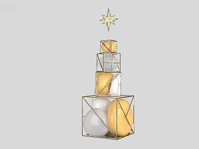 Decorative Cube Structure With Star Top And Colored Spheres In Metal Frame 3d model