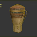 Handwoven Storage Basket With Colorful Stripes Domed Lid Wooden Base And Carry Handle