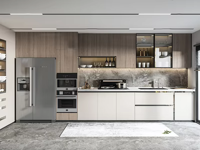 Modern Kitchen Interior With Wooden Cabinets Stainless Steel Appliances And Island Counter 3d model