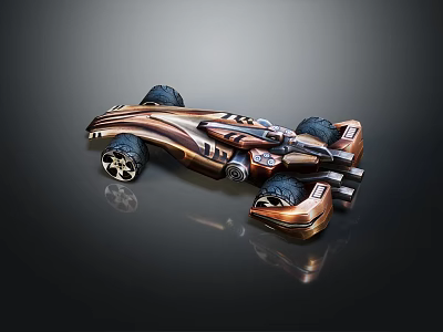 Futuristic Bronze Race Car With Sleek Design Four Wheels And Decorative Details 3d model