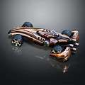Futuristic Bronze Race Car With Sleek Design Four Wheels And Decorative Details