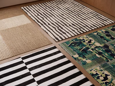 Square Rugs With Various Designs Including Striped Geometric And Floral Patterns For Home Decor 3d model