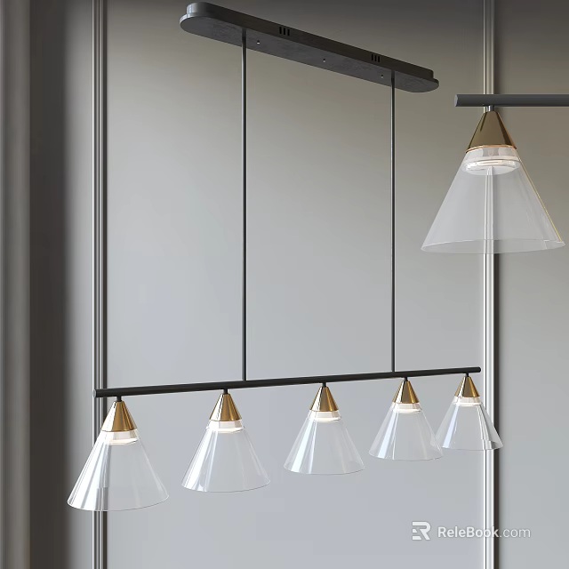 Modern Pendant Lights With Black Bar Transparent Glass Shades And Golden Bases 3d model 