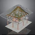 Modern Transparent Roof Pavilion With Orange Frame Green Plants Pink Pillars And White Base