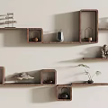 Wooden Wall Cabinets With Decorative Ship Models Vases And Small Sculptures