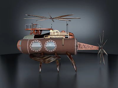 Intricate Steampunk Aircraft Design With Propellers Round Windows And Mechanical Parts 3d model