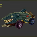 Shark Shaped Blue Modified Vehicle Featuring Sharp Teeth And Large Wheels Design 3d model