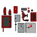 Essential Fire Safety Equipment Collection Featuring Extinguishers Hydrants Cabinets And Control Panels 3d model