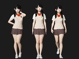 student figure primary school student girl school uniform student 3d model