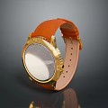 Orange Leather Strap Gold Case Wristwatch With White Dial And Metal Accents