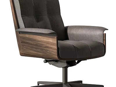 Modern Office Chair With Wooden Armrests Upholstered Back And Swivel Metal Base 3d model