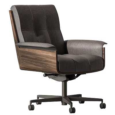 Modern Office Chair With Wooden Armrests Upholstered Back And Swivel Metal Base 3d model