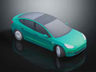 Modern Teal Sedan with Sleek Body Dark Roof White Wheels and 3D Rendered Reflection 3d model