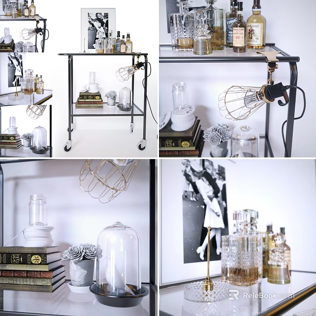 Modern Interior Styling With Metal Shelves Glass Jars Books And Decorative Lamps 3d model 