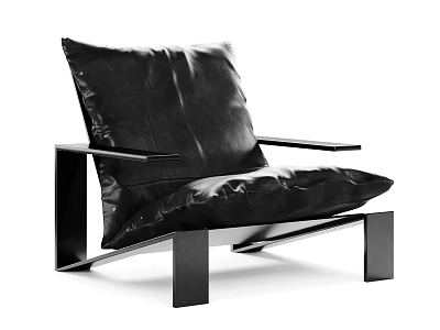 Modern Black Leather Single Sofa With Square Arms And Geometric Frame Design 3d model