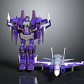 Purple Robot Action Figure And Airplane Model With Mechanical Design Details