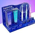 Transparent Blue Display Shelf For Sonic Electric Toothbrushes And Toothpaste With Information Labels