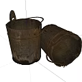 Vintage Wooden Barrels Ornament Set With Worn Texture For Decorative