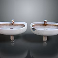 Two White Ceramic Washbasins with Modern Faucets in Bathroom Decor Setup 3d model