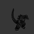Black Giant Monster Standing With Textured Skin And Long Tail In Blurred Background