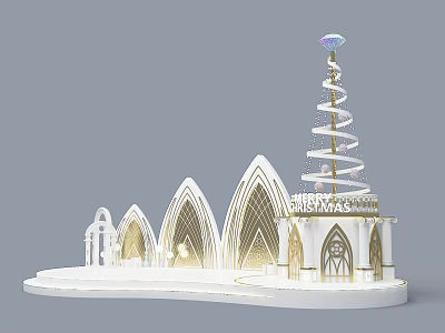 Elegant Modern Christmas Stage With Spiral Spire Arched Designs And Illuminated Lights 3d model