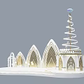 Elegant Modern Christmas Stage With Spiral Spire Arched Designs And Illuminated Lights