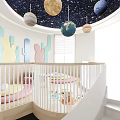 Bright Kindergarten Classroom Featuring Wooden Shelves Violin Toys Books and Small Stools