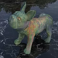 Colorful French Bulldog Decorative Figurine Collection On Black Marble Surface With Shiny Background