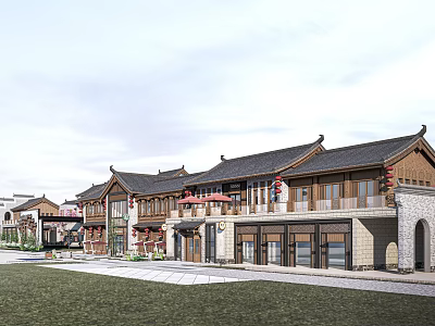 New Chinese Commercial Street, Ancient Architecture, Commercial Architecture, Ancient Town, Architecture, Commercial Town 3d model