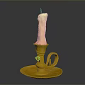Golden Decorative Candlestick With Burned Candle On Tray Base For Home