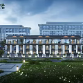 Modern Townhouse Exterior Design With Balconies Landscaped Lawn And Outdoor Lighting