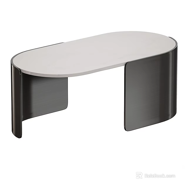 Modern Minimalist Oval Dining Table With Light Top And Black Metal Legs 3d model 