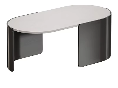 Modern Minimalist Oval Dining Table With Light Top And Black Metal Legs 3d model