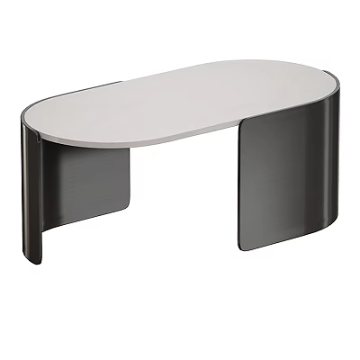 Modern Minimalist Oval Dining Table With Light Top And Black Metal Legs 3d model