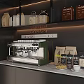 Green Coffee Machine on Modern Kitchen Counter with Coffee Bags Beans Cup and Snacks