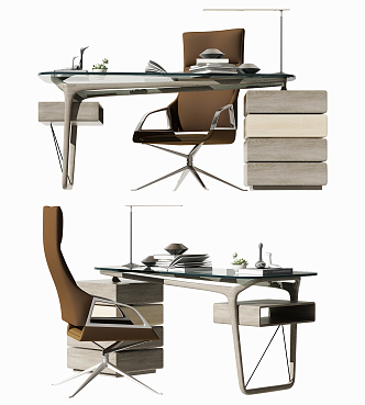 Modern desk chair desk chair combination 3d model