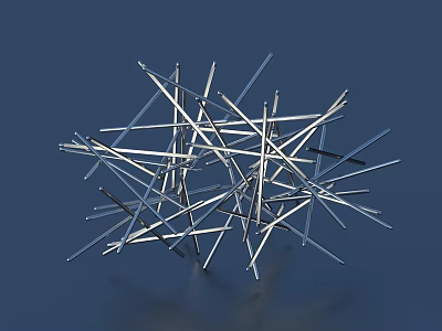 Jumbled Silver Metal Sticks As Modern Household Decor With Dark Blue Background 3d model