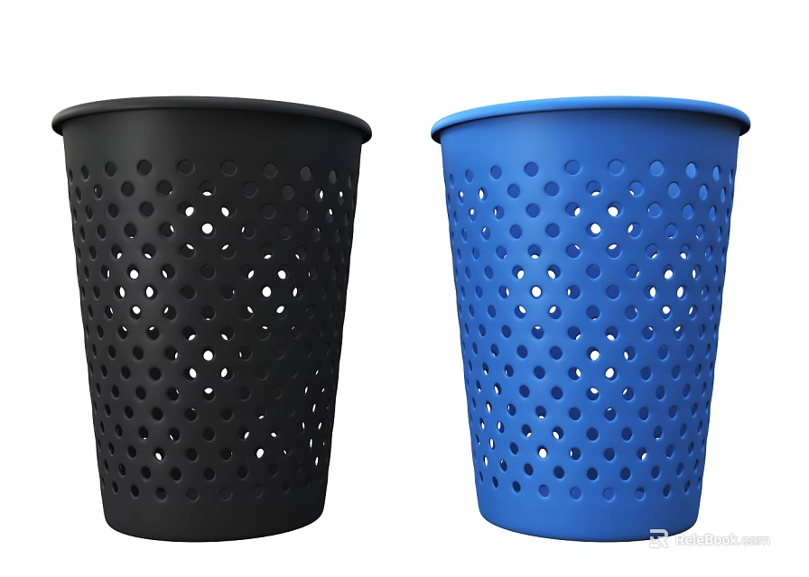 Stylish Perforated Design Household Waste Bins In Black And Blue Colors 3d model 