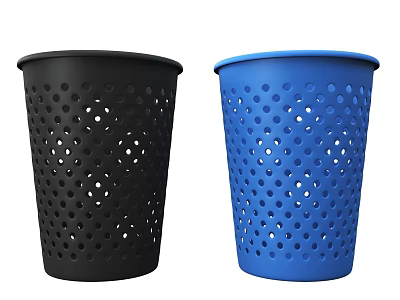 Stylish Perforated Design Household Waste Bins In Black And Blue Colors 3d model