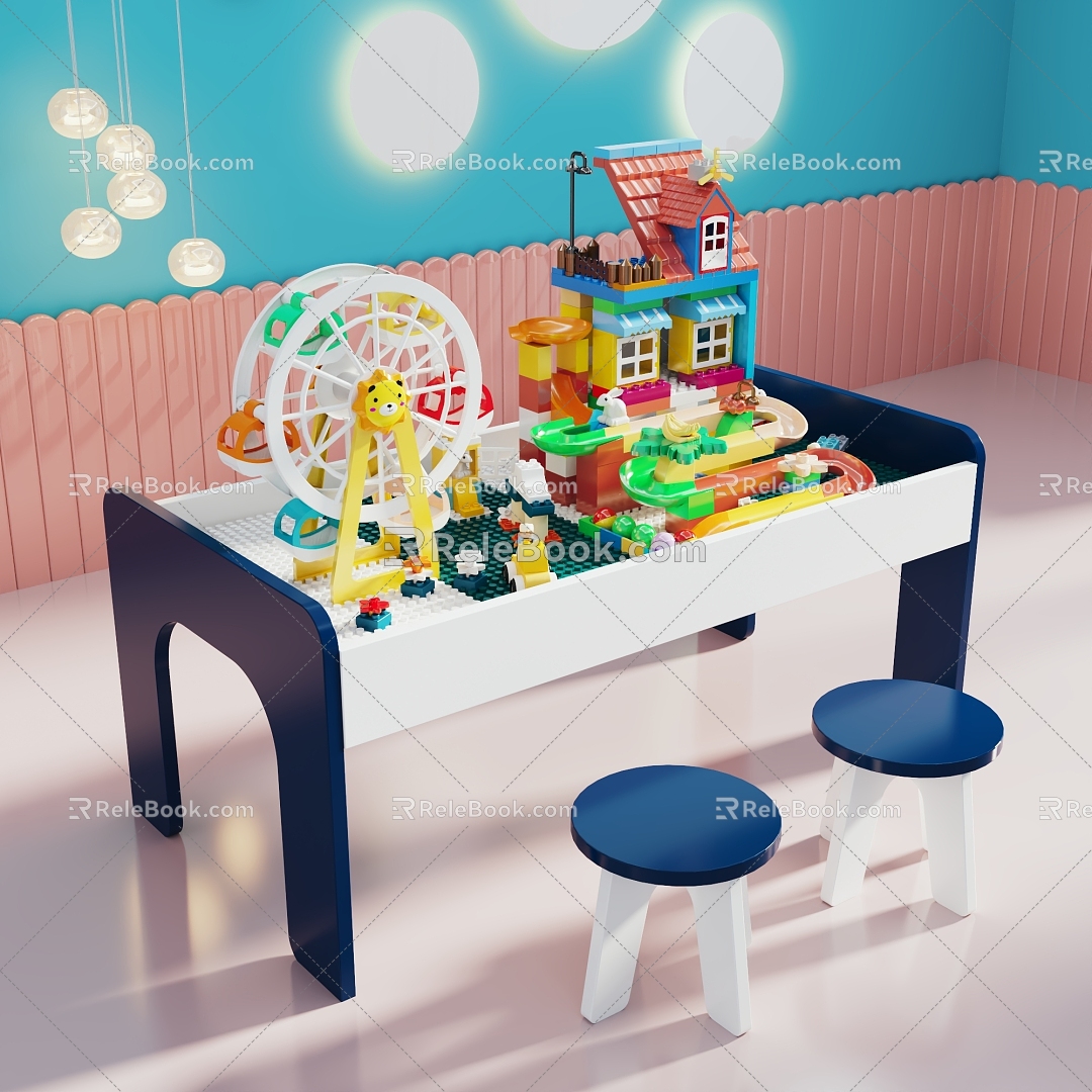 Children's Building Blocks Table Multifunctional Commercial Baby Game Table Assembled Educational Toy Table Space Solid Wood Gaza Plate model