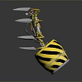 Yellow Mechanical Device With Black Stripes Multi Mechanical Arms And Central Core Structure