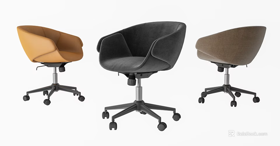 Modern Office Chairs In Three Different Colors With Swivel Wheel Base 3d model 