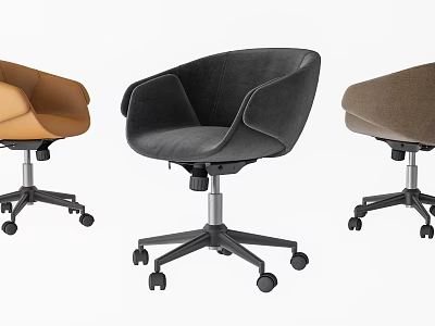 Modern Office Chairs In Three Different Colors With Swivel Wheel Base 3d model